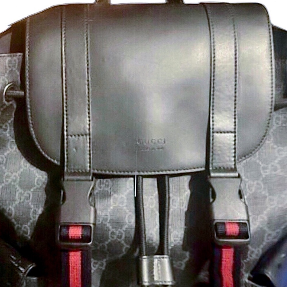 GUCCI GG SUPREME Backpack Black Soft Canvas Leather Large Size AUTHENTIC - Picture 3 of 17